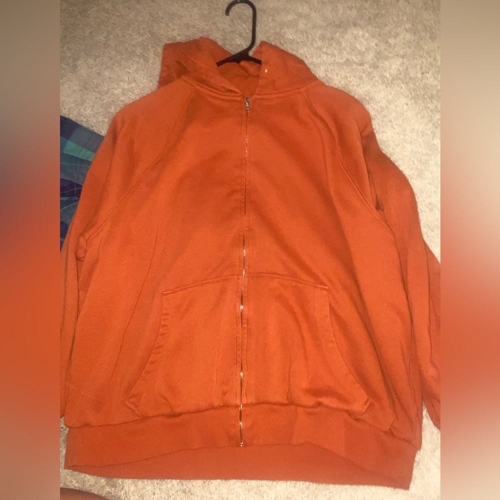 New hoodie, never worn, orange, zip up with hood, Garage